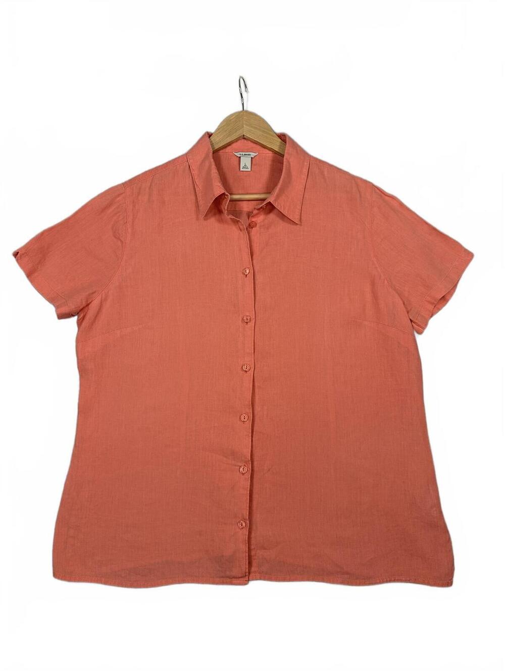 L.L.Bean Premium Washable Breathable Linen Short Sleeve Button Down Shirt L